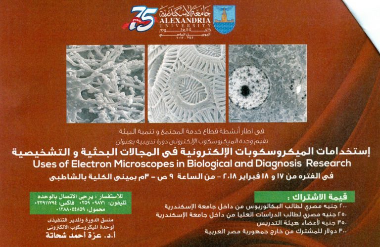 دورة تدريبية في استخدام الميكروسكوب الالكتروني في المجالات البحثية و التشخيصية بجامعة الاسكندرية