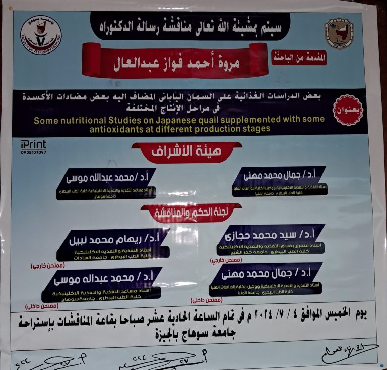 سيتم بمشيئة الله تعالي مناقشة رسالة الدكتوراه المقدمه من الباحثة مروة احمد فواز عبد العال
