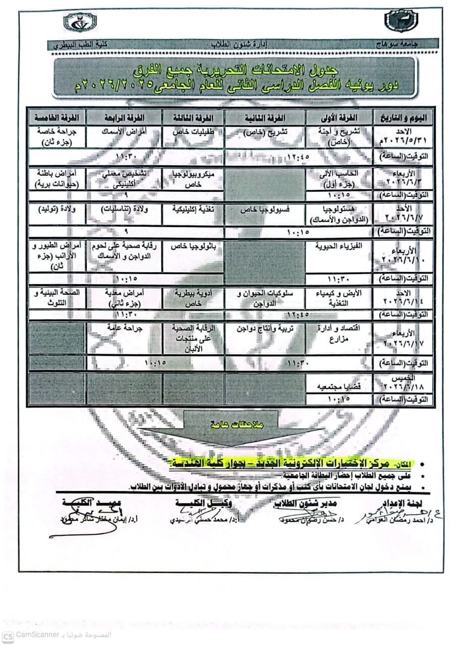 جدول امتحانات التحرير