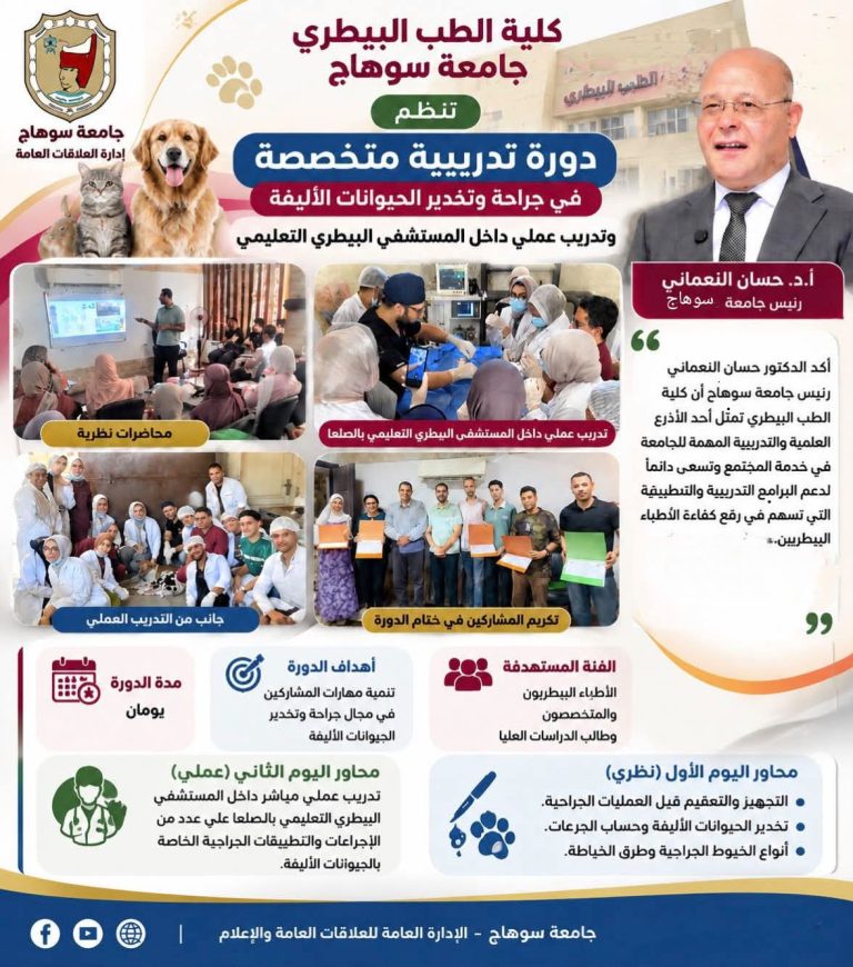 تنظم دورة تدرييية متخصصة في جراحة وتخدير الحيوانات الأليفة